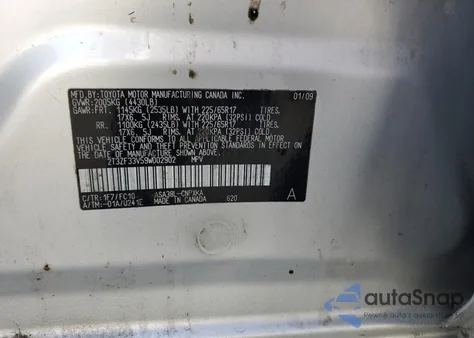 2009 Toyota Rav4 из США, поврежденный, VIN 2T3ZF33V59W002902